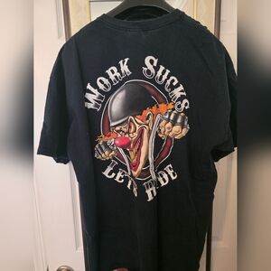 VintageMens "Work Sucks Lets Ride" Motorcycle Biker Clown Shirt SZ 2XL